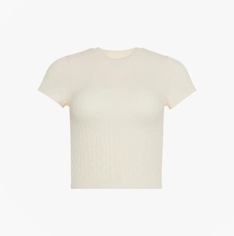 Calvin Klein SEAMLESS TEE Womens Printed CK Knit T-Shirt Ivory sold by House of Slippers