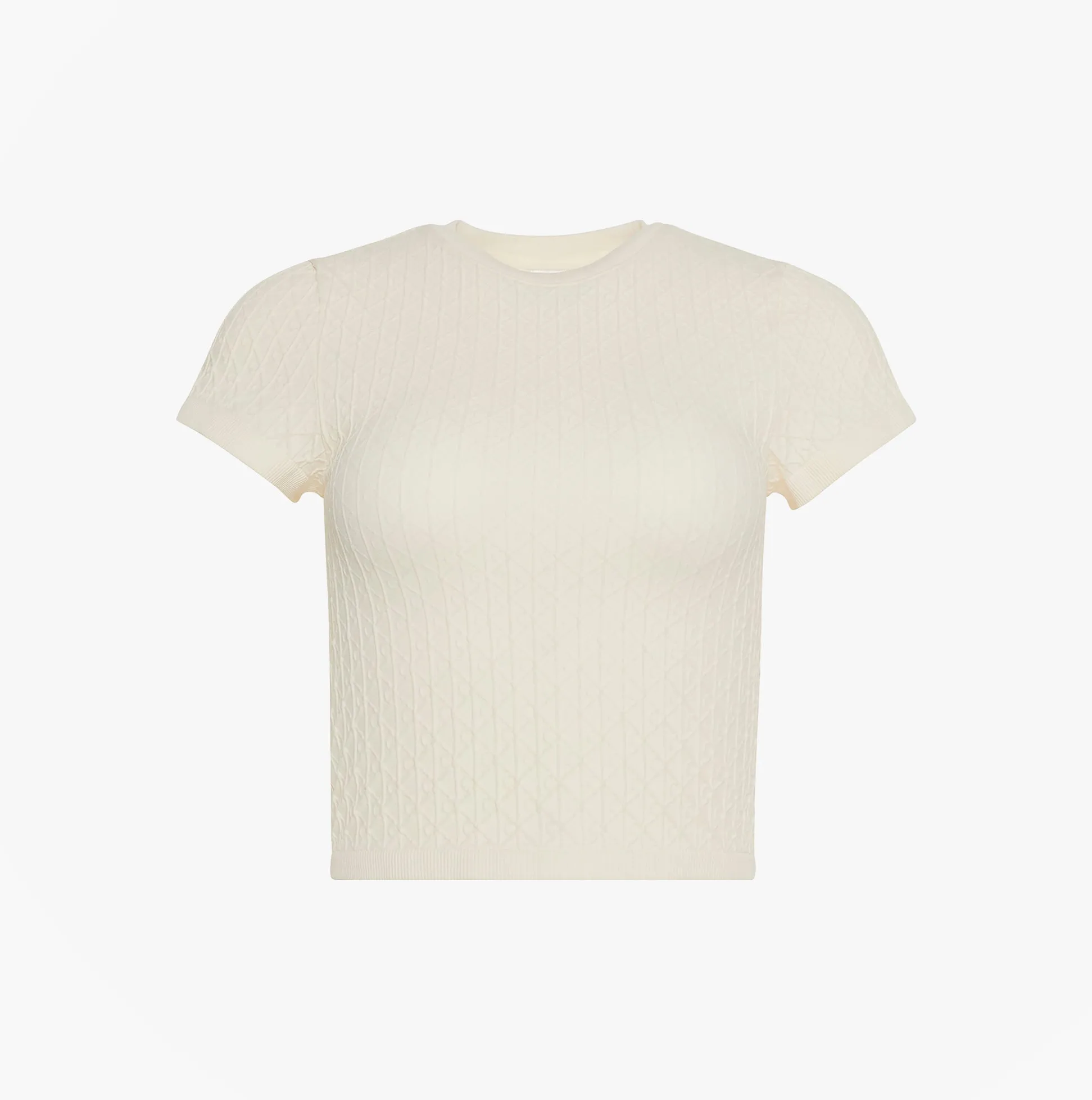 Calvin Klein SEAMLESS TEE Womens Printed CK Knit T-Shirt Ivory sold by House of Slippers