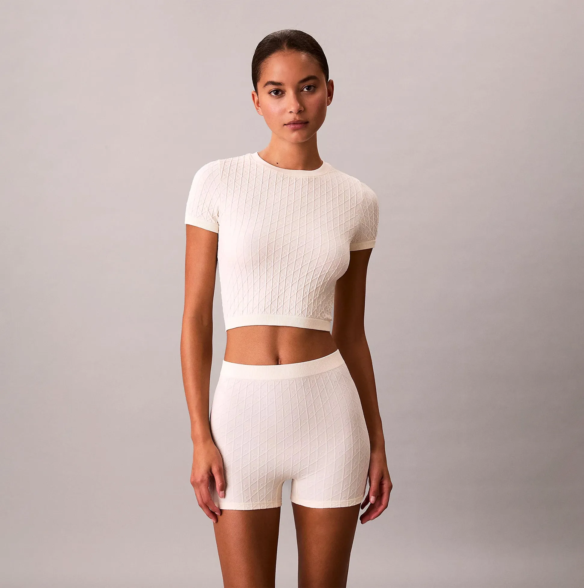 Calvin Klein SEAMLESS TEE Womens Printed CK Knit T-Shirt Ivory sold by House of Slippers product image thumbnail 2