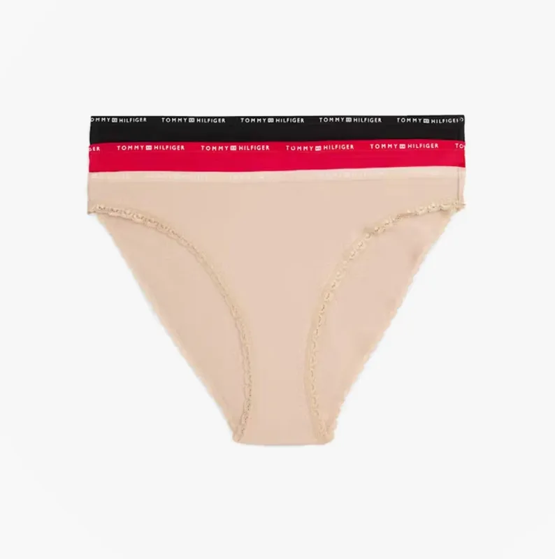Tommy Hilfiger Womens 3 Pack Lace Trim Bikini Brief Multicolour sold by House of Slippers