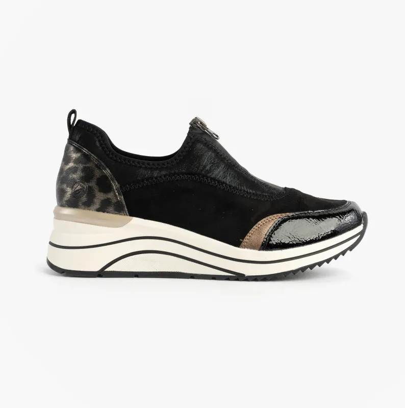Remonte D0T08-02 Womens Front Zip Wedge Trainer Black made by Remonte