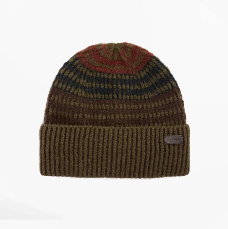Barbour HARRAY Mens Beanie Olive/Fired Brick sold by House of Slippers