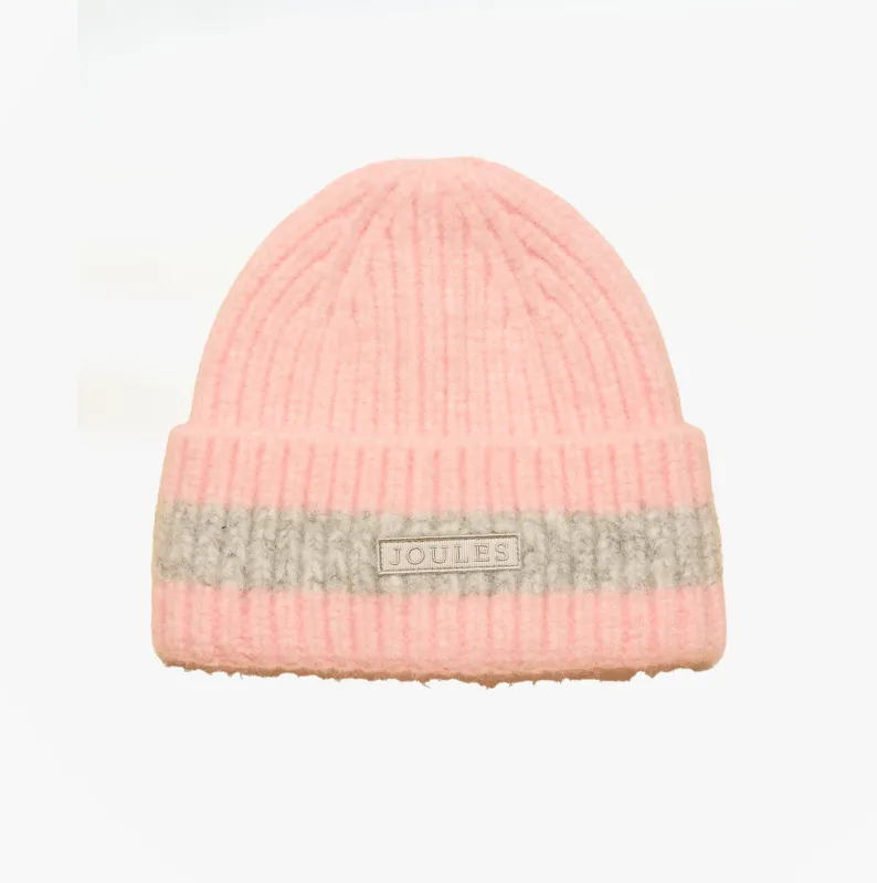 Joules POPLEY STRIPE Womens Beanie Pink/Grey sold by House of Slippers