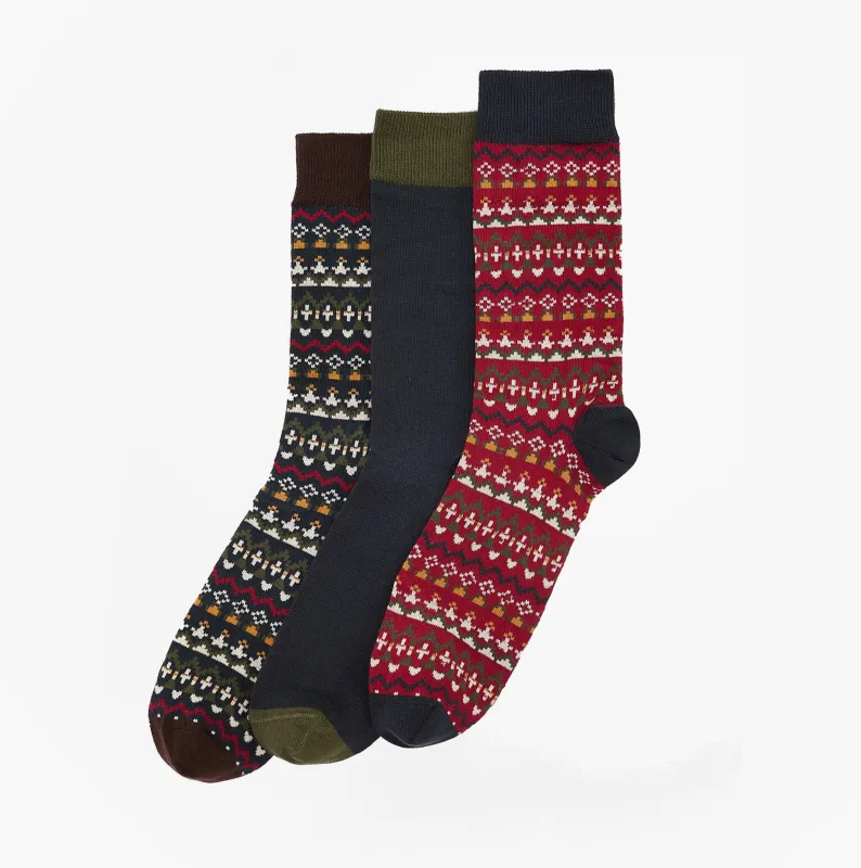 Barbour MARLOW FAIR ISLE SOCK 3 Pack Gift Box Mens Multicolour sold by House of Slippers