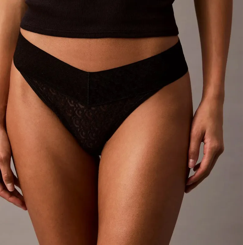 Calvin Klein THONG Womens Icon Logo Lace Molten Black sold by House of Slippers