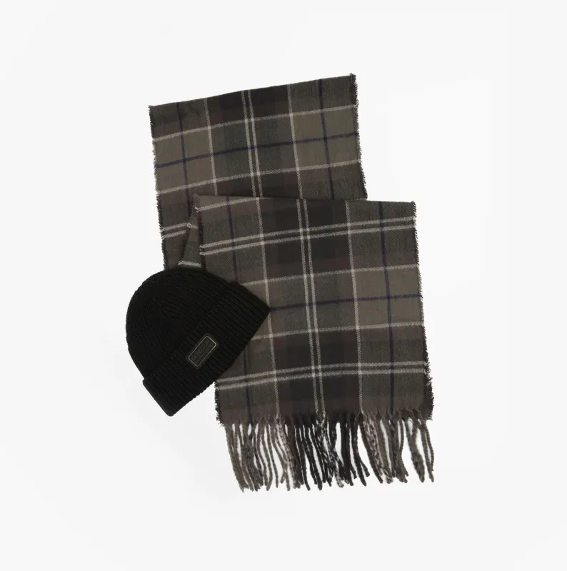 Barbour SWEEPER BEANIE AND SCARF Mens Gift Set Black sold by House of Slippers