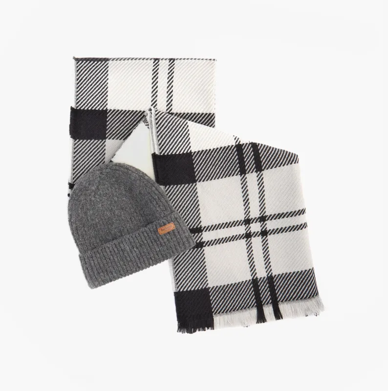 Barbour PENDLE BEANIE & BLAIR SCARF Gift Set Womens Monochrome sold by House of Slippers