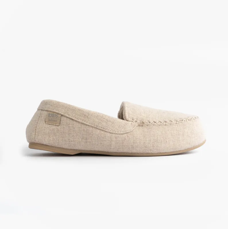 Totes Isotoner TEXTURED Womens Moccasin Slippers Light Brown made by House of Slippers