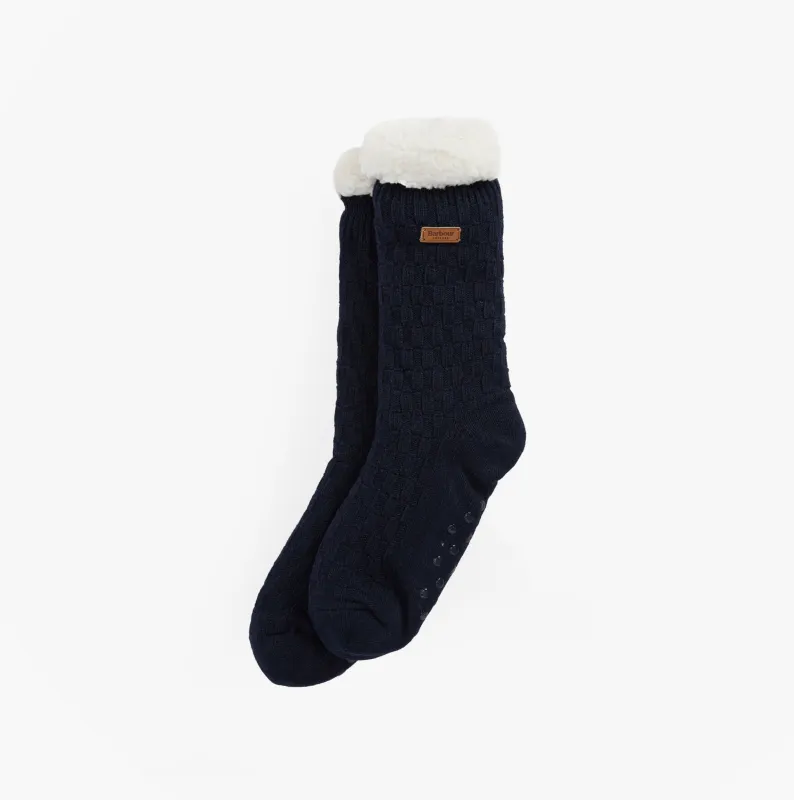 Barbour CABLE KNIT LOUNGE SOCKS Womens Socks Navy sold by House of Slippers