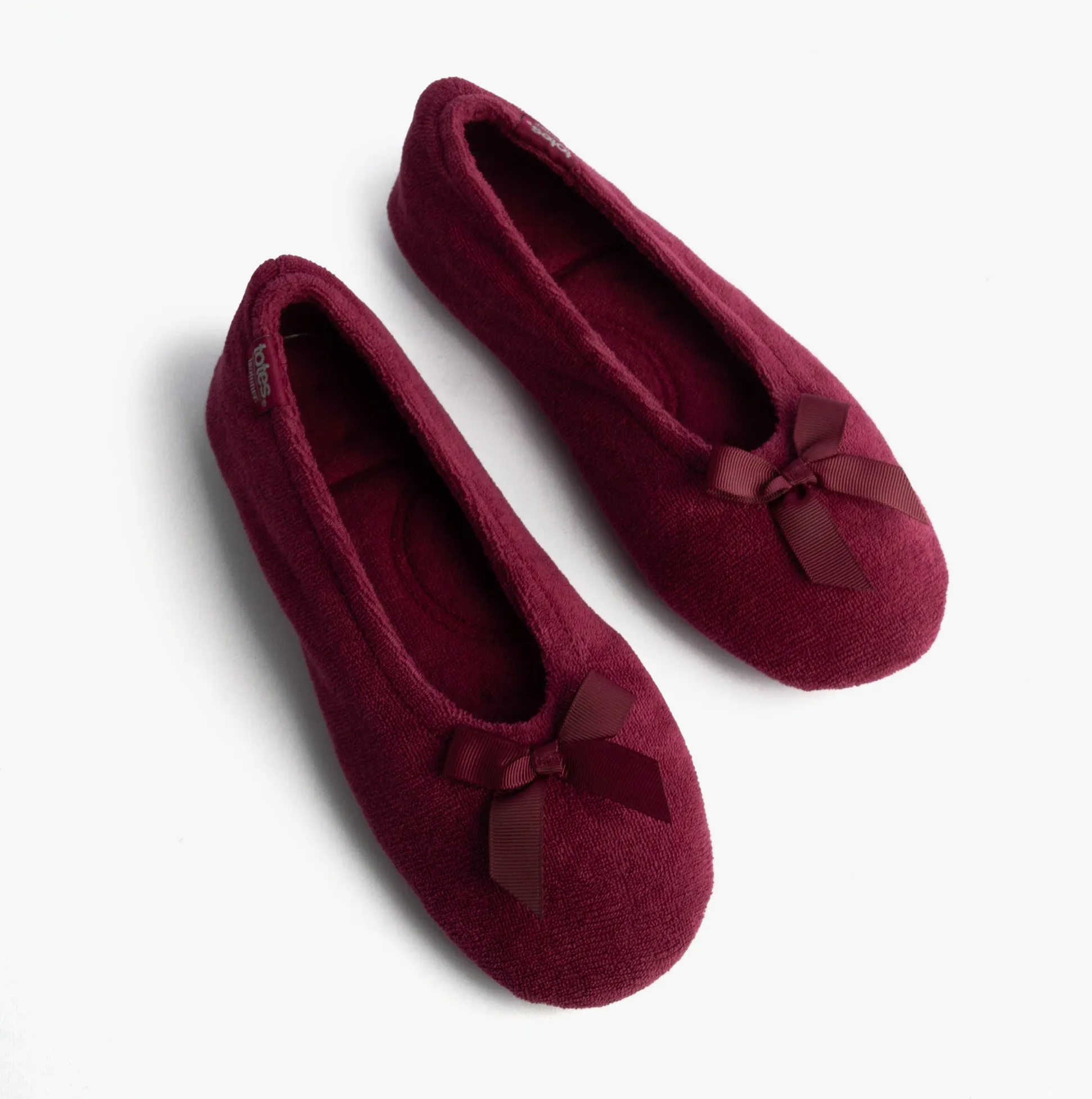Totes Isotoner STRETCH TERRY BOW Womens Ballerina Slippers Burgundy sold by House of Slippers product image thumbnail 3