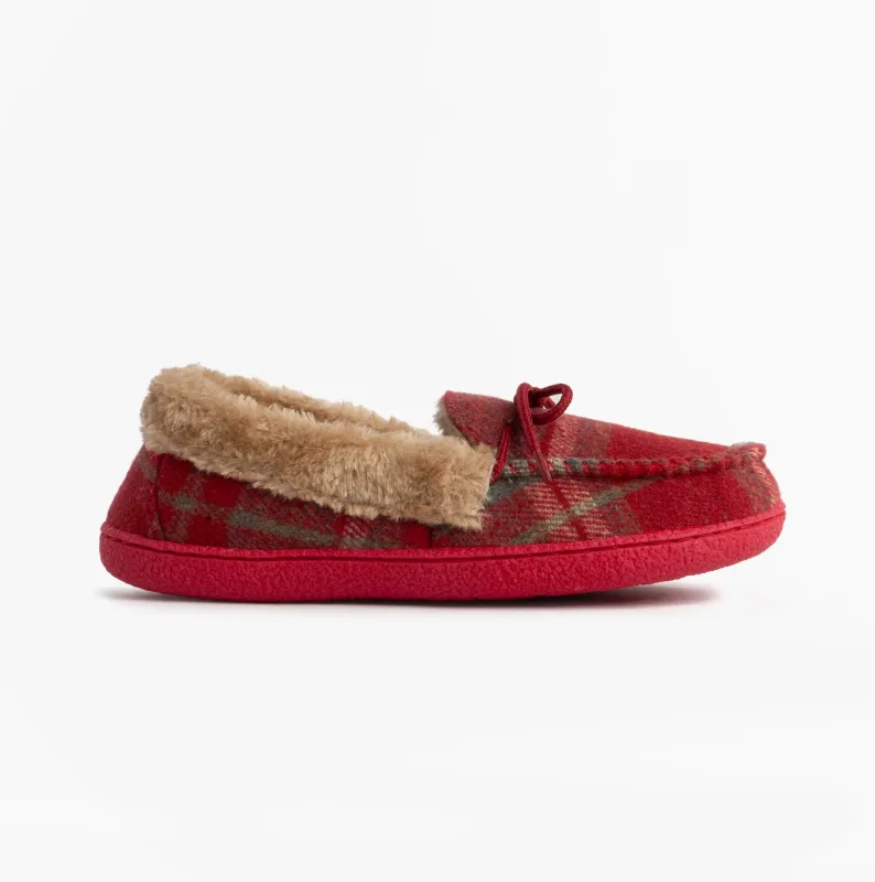 Jo & Joe PEMBROKE Womens Moccasin Slippers Festive Red sold by House of Slippers