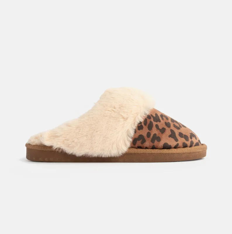 Jo & Joe SCARLETT Womens Faux Fur Mule Slippers Leopard Print sold by House of Slippers