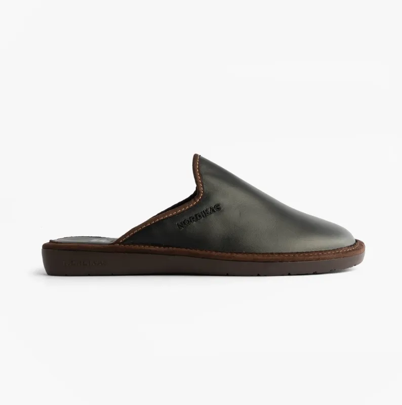 Nordikas 131 Mens Leather Mule Slippers Black sold by House of Slippers