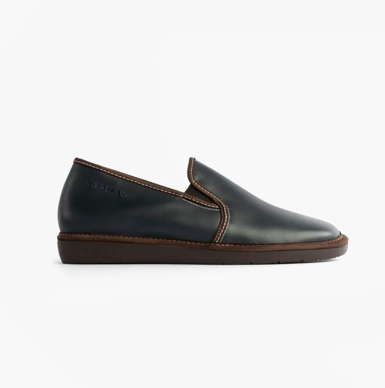 Nordikas 663 Mens Leather Full Slippers Marine Blue sold by House of Slippers