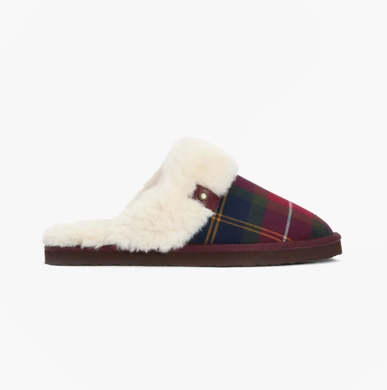 Barbour CLAUDIA Womens Mule Slippers Winterberry Tartan sold by House of Slippers
