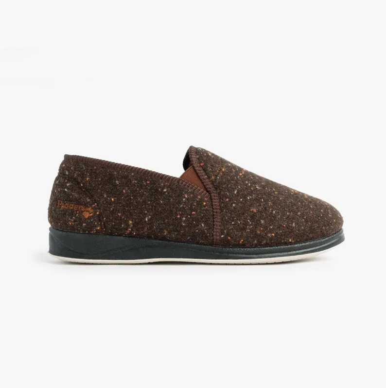 Padders ALBERT Mens (G Fit) Full Slipper Slippers Brown Tweed sold by House of Slippers