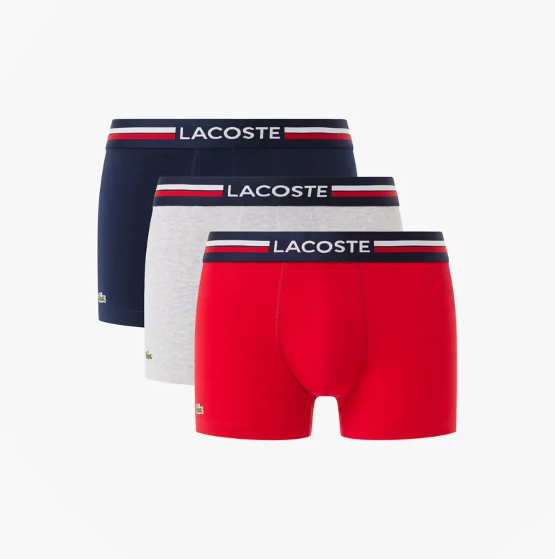 Lacoste 3 Pack Trunks Mens Trunks Navy Blue/Silver Chine/Red sold by House of Slippers