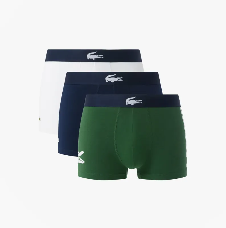 Lacoste 3 Pack Trunks Mens Trunks Thyme/Navy Blue/White sold by House of Slippers
