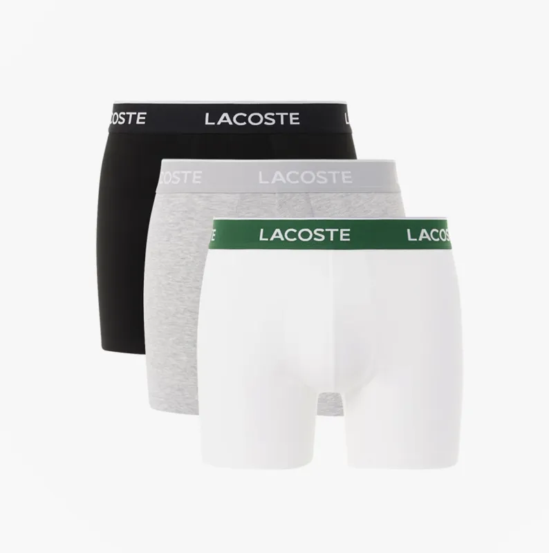 Lacoste 3 Pack Boxer Briefs Mens Boxer Briefs Black/White/Silver Chine sold by House of Slippers