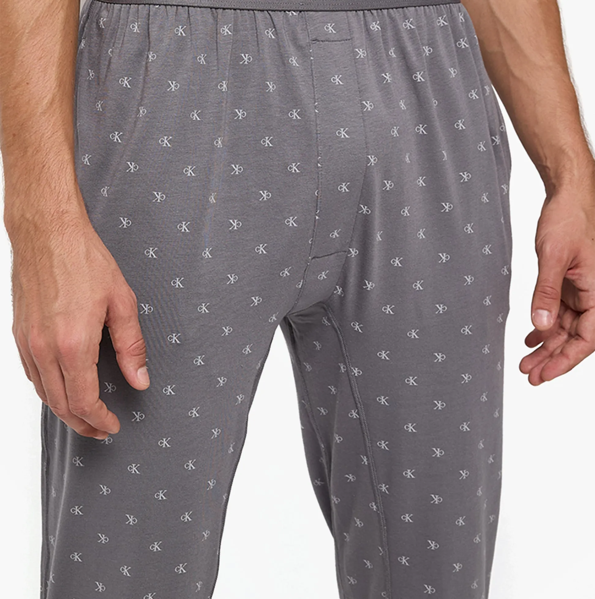 Calvin Klein ICON COTTON STRETCH Mens Lounge Joggers Diamond Logo/Smoked Pearl sold by House of Slippers product image thumbnail 3