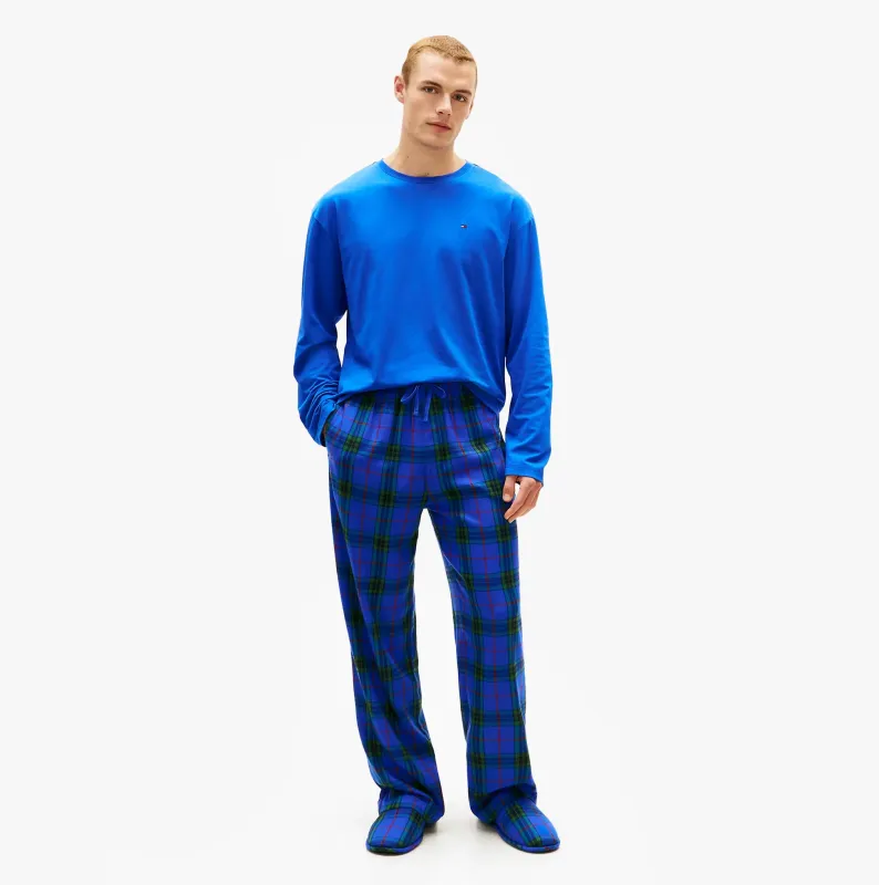 Tommy Hilfiger FLANNEL Pyjama Set With SLIPPERS Mens Blue Tartan sold by House of Slippers