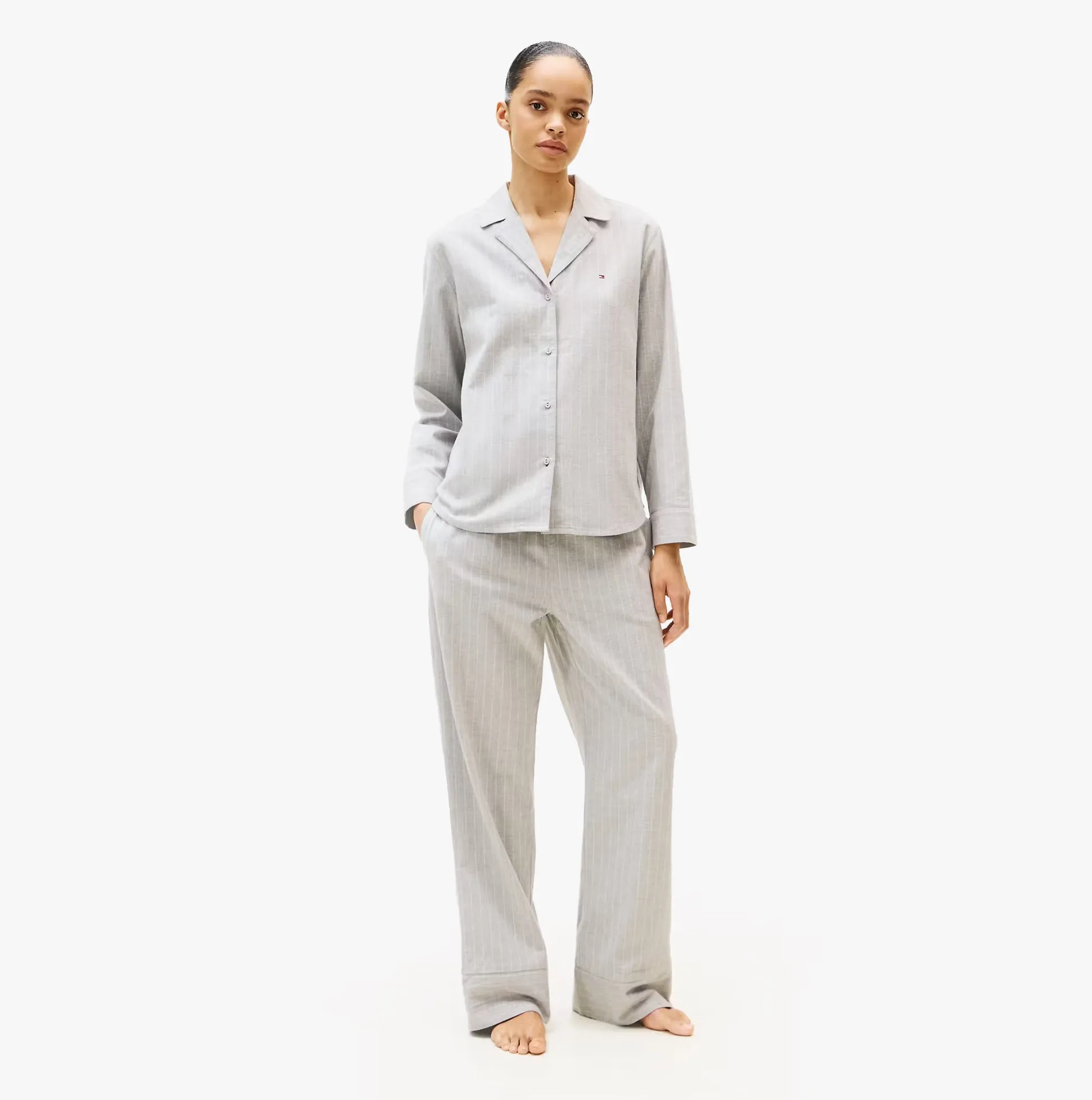 Tommy Hilfiger STRIPE FLANNEL SHIRT Womens Set Thin Stripe Light Grey sold by House of Slippers