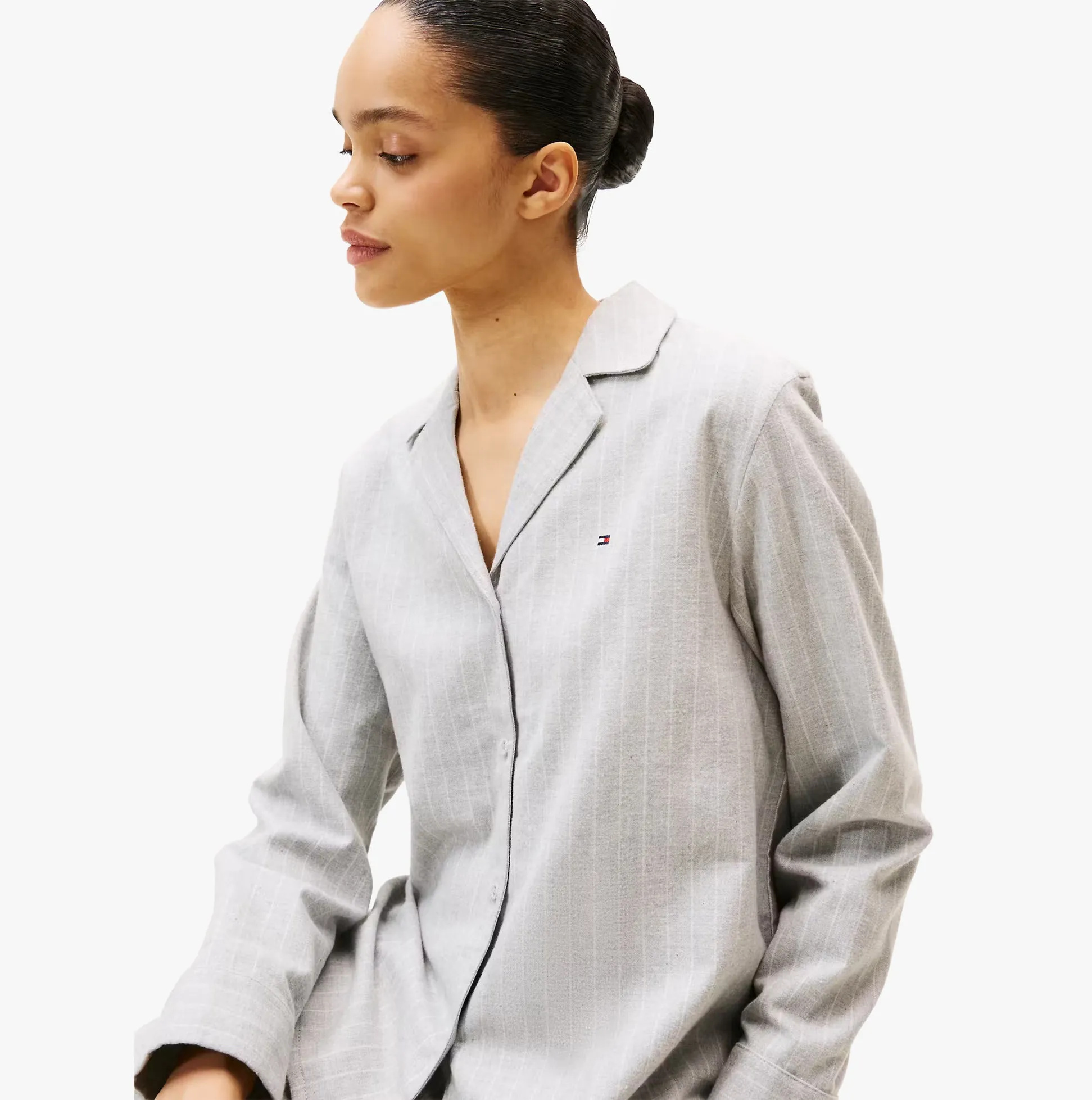 Tommy Hilfiger STRIPE FLANNEL SHIRT Womens Set Thin Stripe Light Grey sold by House of Slippers product image thumbnail 5