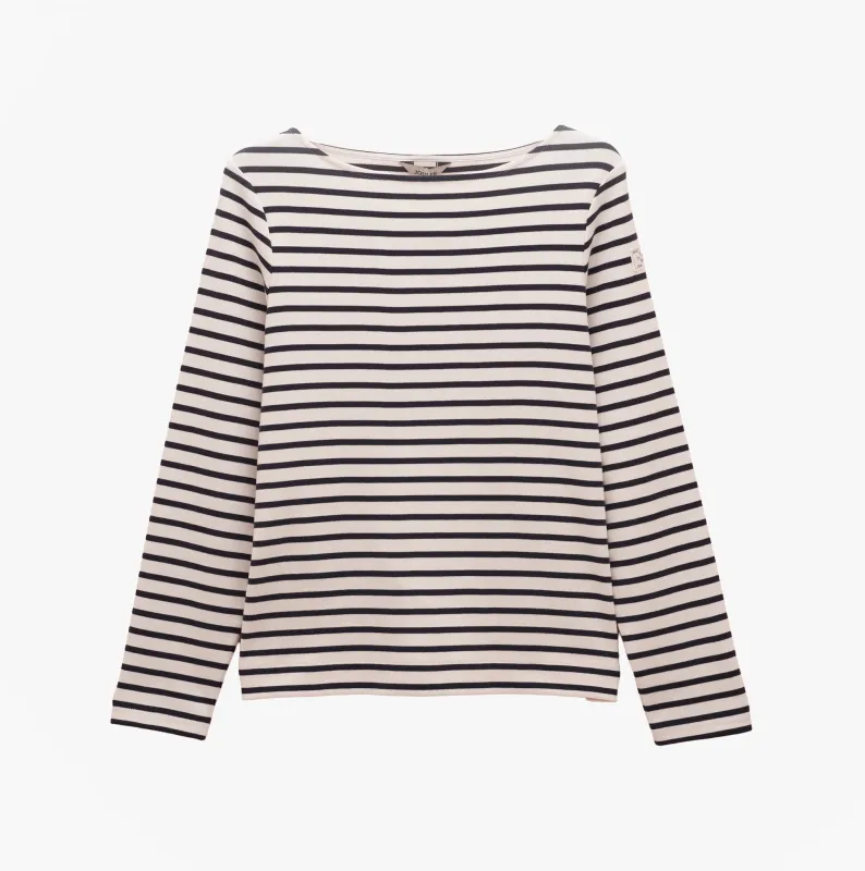 Joules HARBOUR Boat Neck 100% Cotton Breton Top Cream/Navy Stripe made by Joules