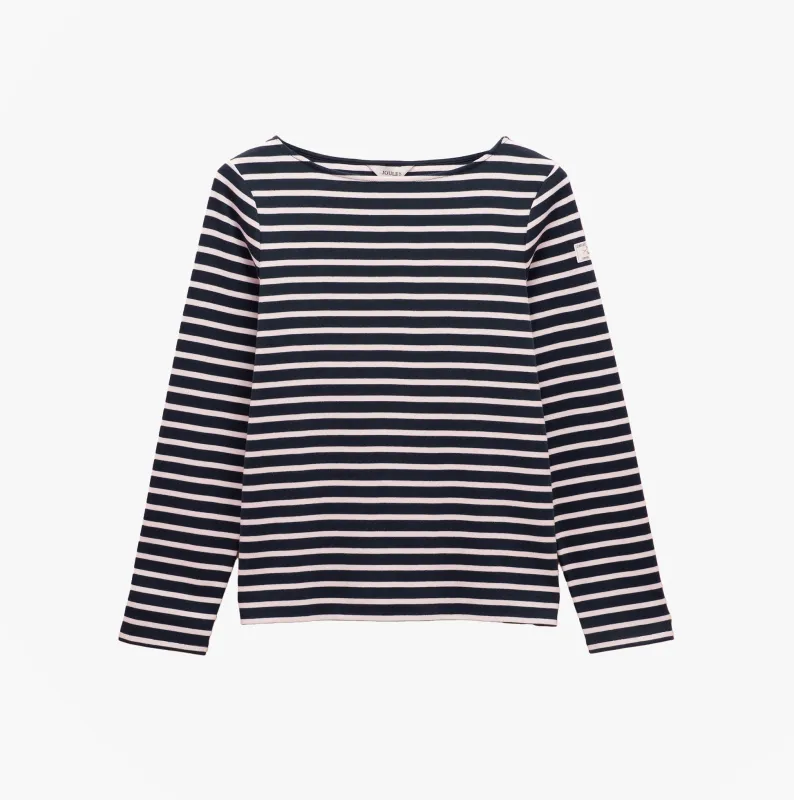Joules HARBOUR Boat Neck 100% Cotton Breton Top Navy/White Stripe made by Joules