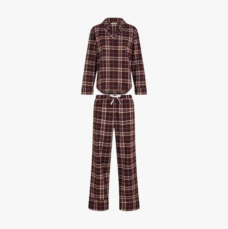 Tommy Hilfiger LS FLNL SHIRT PJ PAN Womens Set Tartan Reiker Burgundy sold by House of Slippers