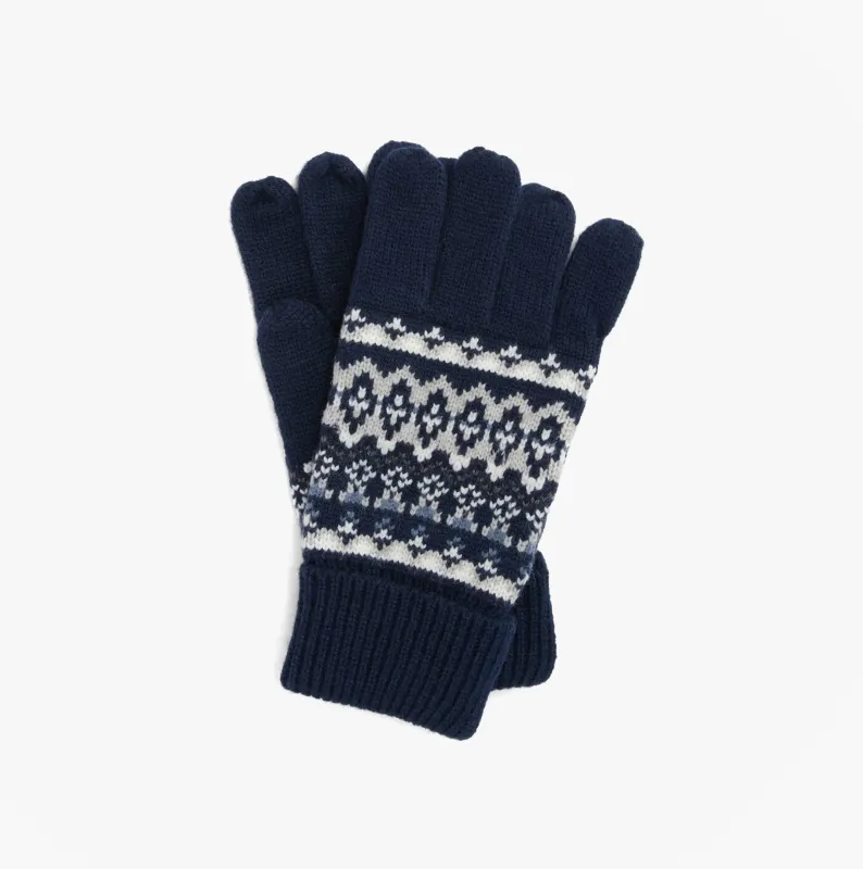 Barbour MARLOW FAIR ISLE KNITTED Mens Gloves Navy sold by House of Slippers