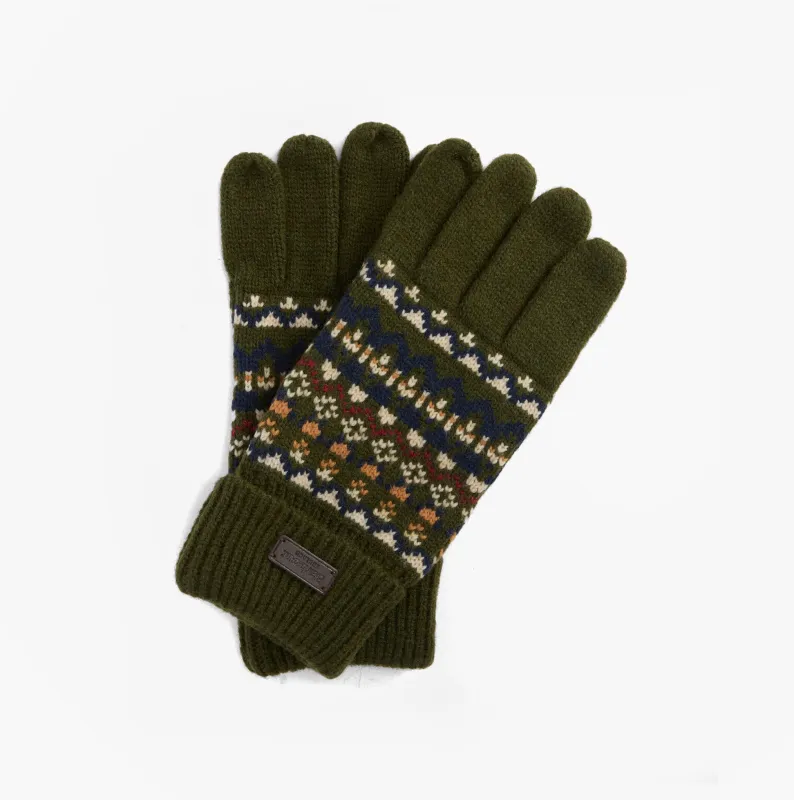 Barbour MARLOW FAIR ISLE KNITTED Mens Gloves Olive made by House of Slippers