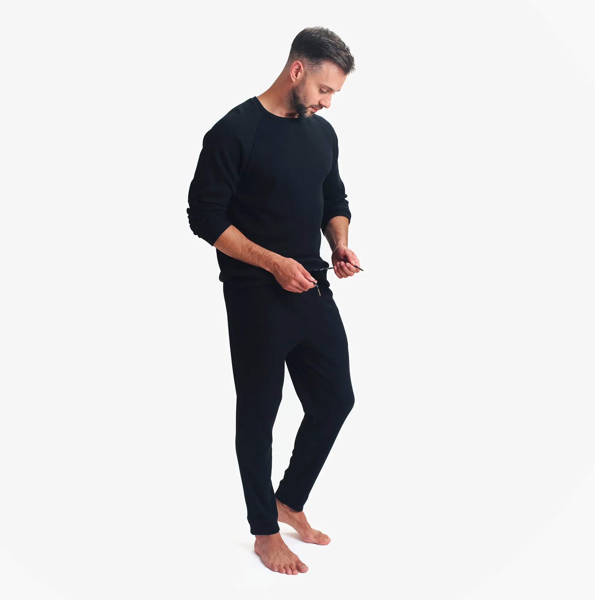 Ted Baker Ted Baker WAFFLE LONG SLEEVE SHIRT & JOGGER SET Mens Loungewear Black sold by House of Slippers product image thumbnail 2