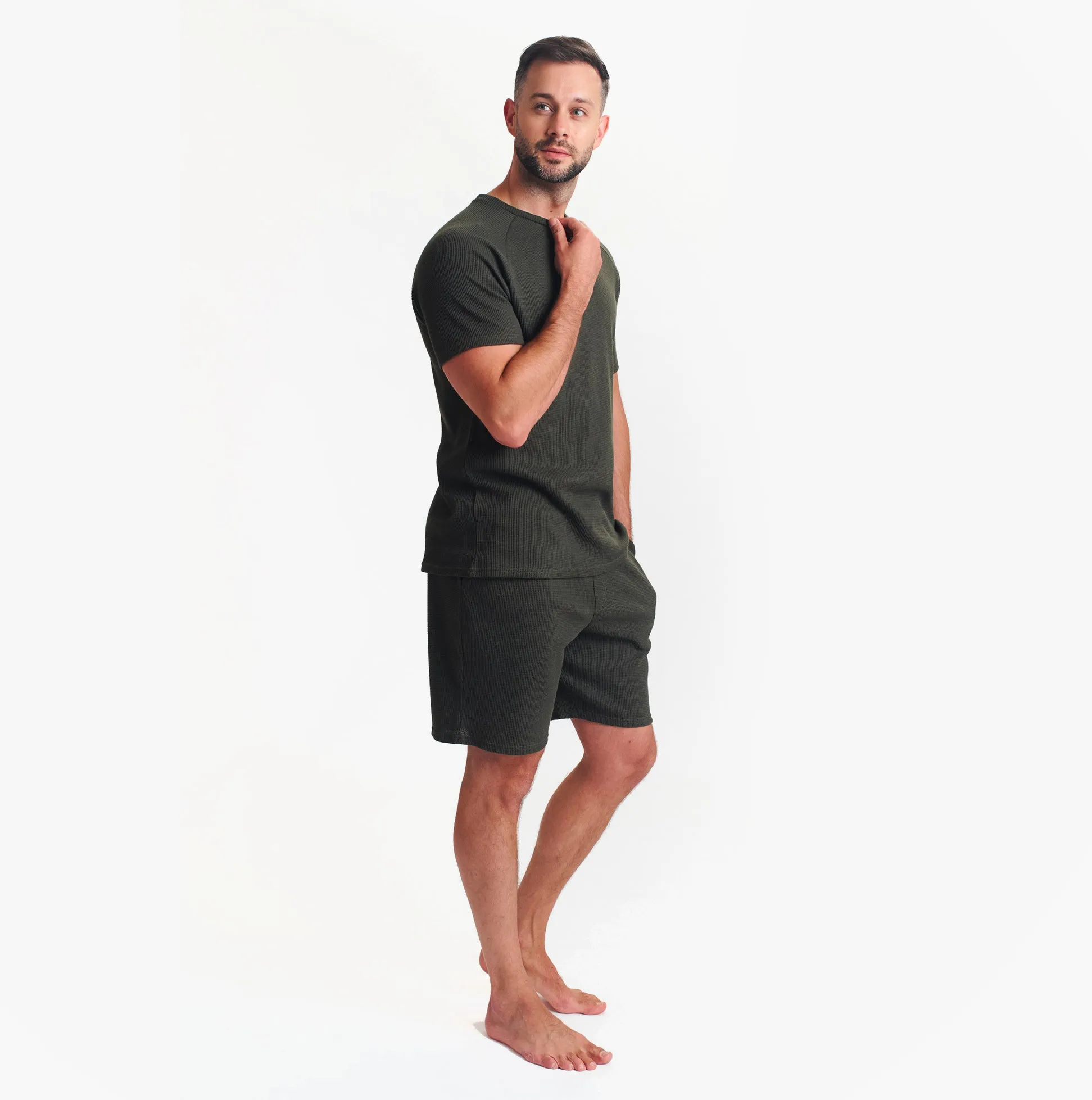 Ted Baker Ted Baker WAFFLE T SHIRT AND SHORT SET Mens Loungewear Khaki sold by House of Slippers product image thumbnail 2