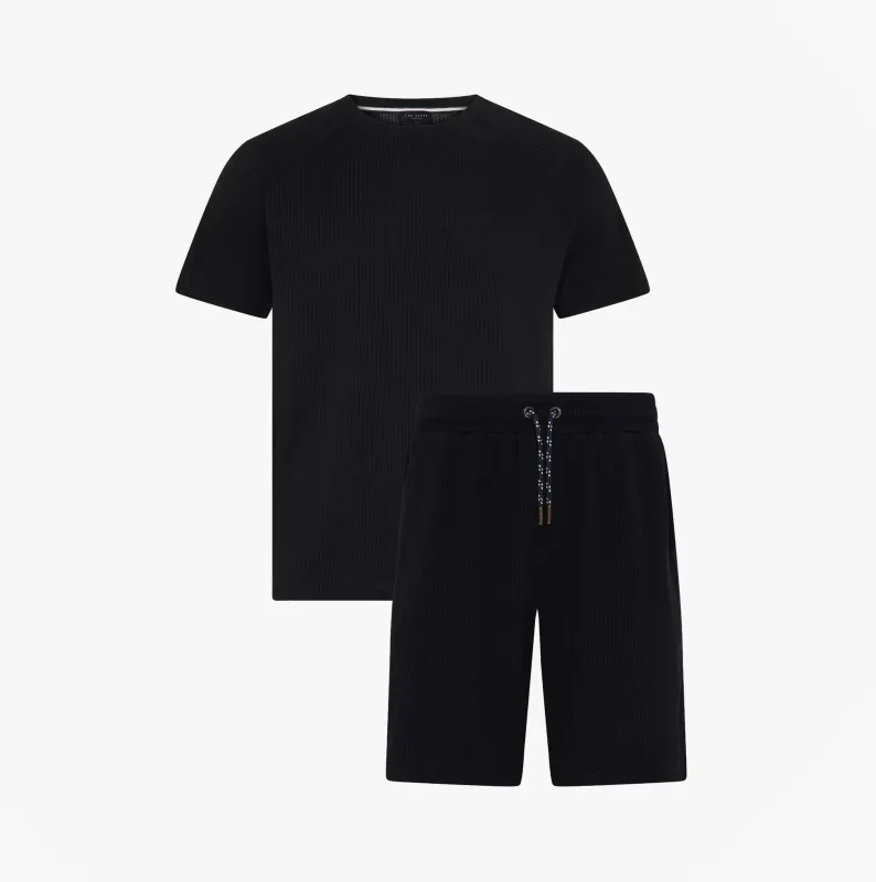 Ted Baker Ted Baker WAFFLE T SHIRT AND SHORT SET Mens Loungewear Black sold by House of Slippers