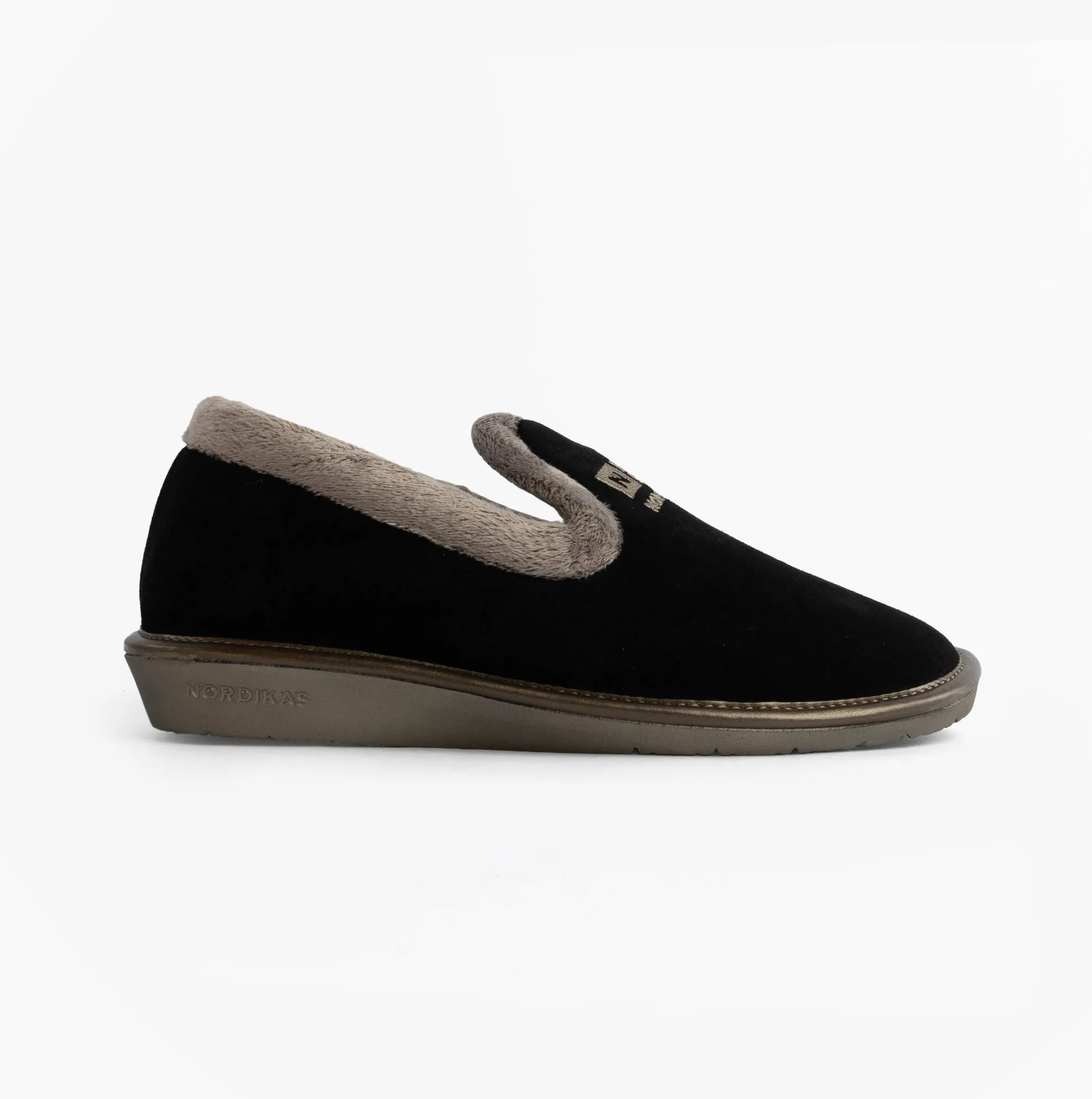 Nordikas 305 Womens Suede Full Slippers Black sold by House of Slippers