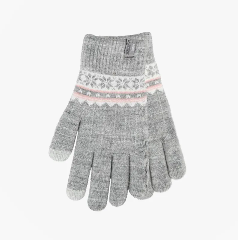 Totes Toasties STRETCH KNITTED Womens Touchscreen Gloves Grey Fair Isle sold by House of Slippers