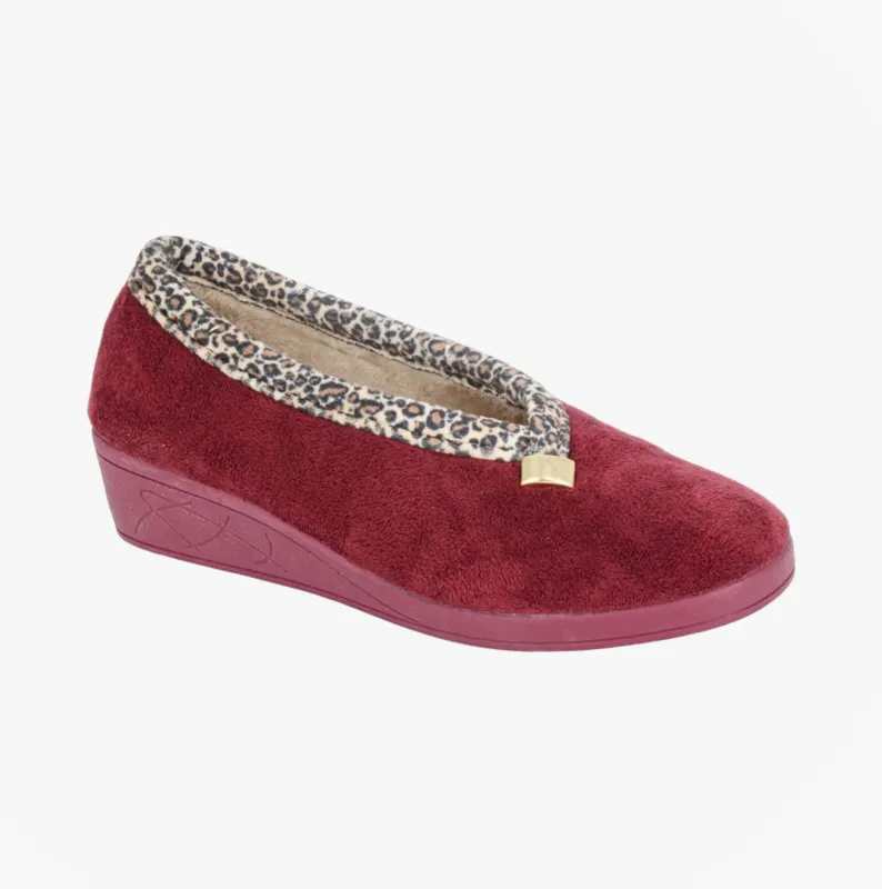 Sleepers DAWN Womens Full Slippers Slippers Burgundy/Ocelot sold by House of Slippers