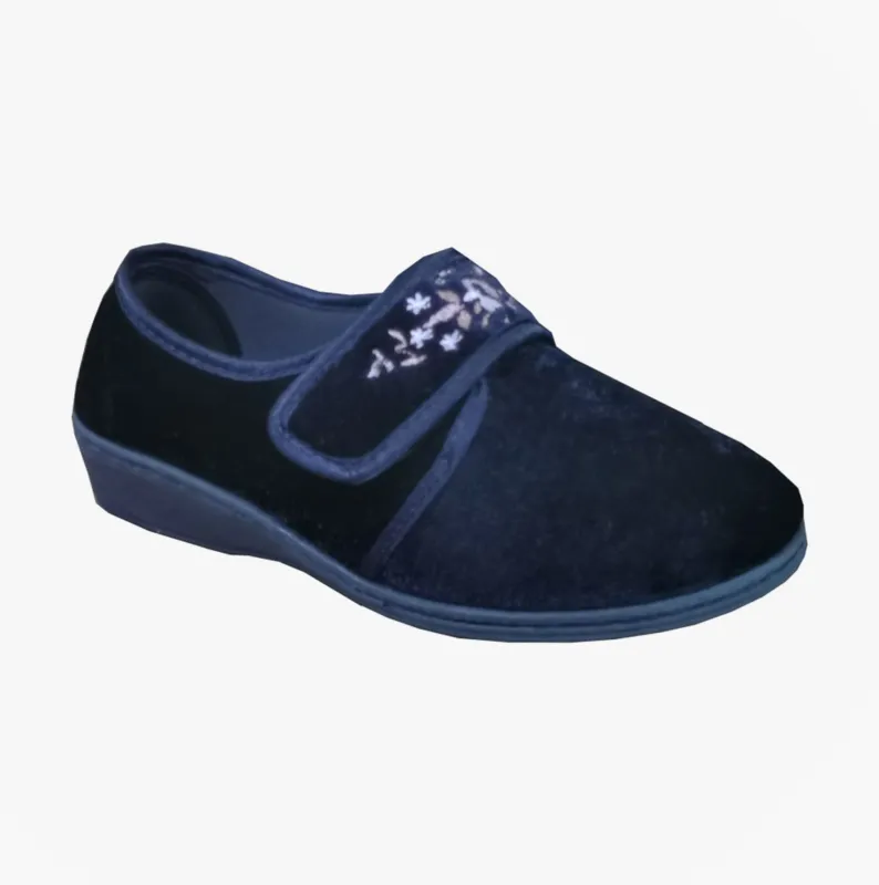Sleepers ELSIE Womens Touch Fasten/Velcro Slippers Navy sold by House of Slippers