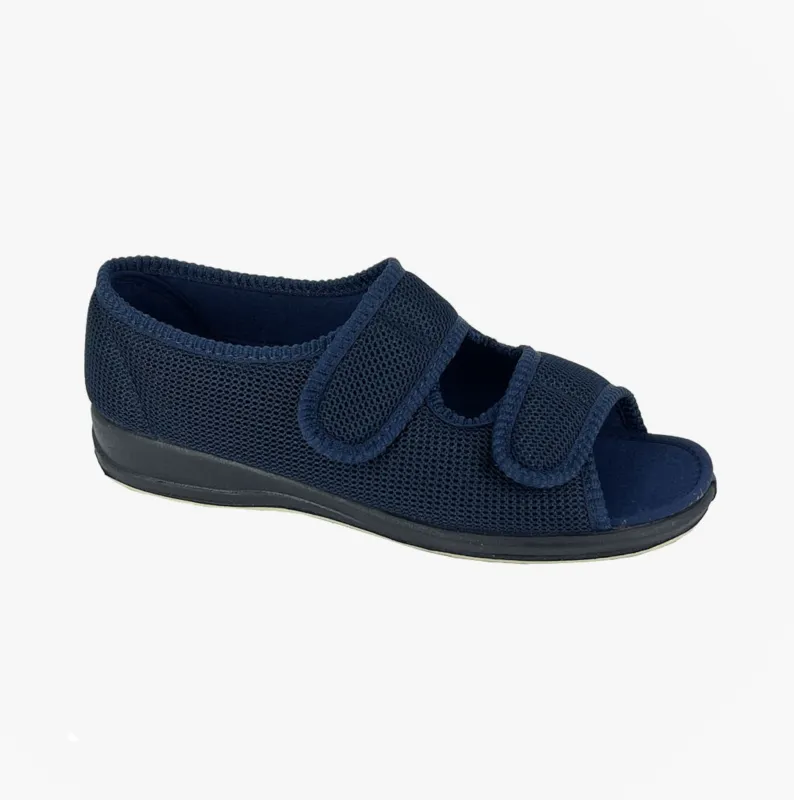 Sleepers BETTY Womens Touch Fasten/Velcro Slippers Navy Blue sold by House of Slippers