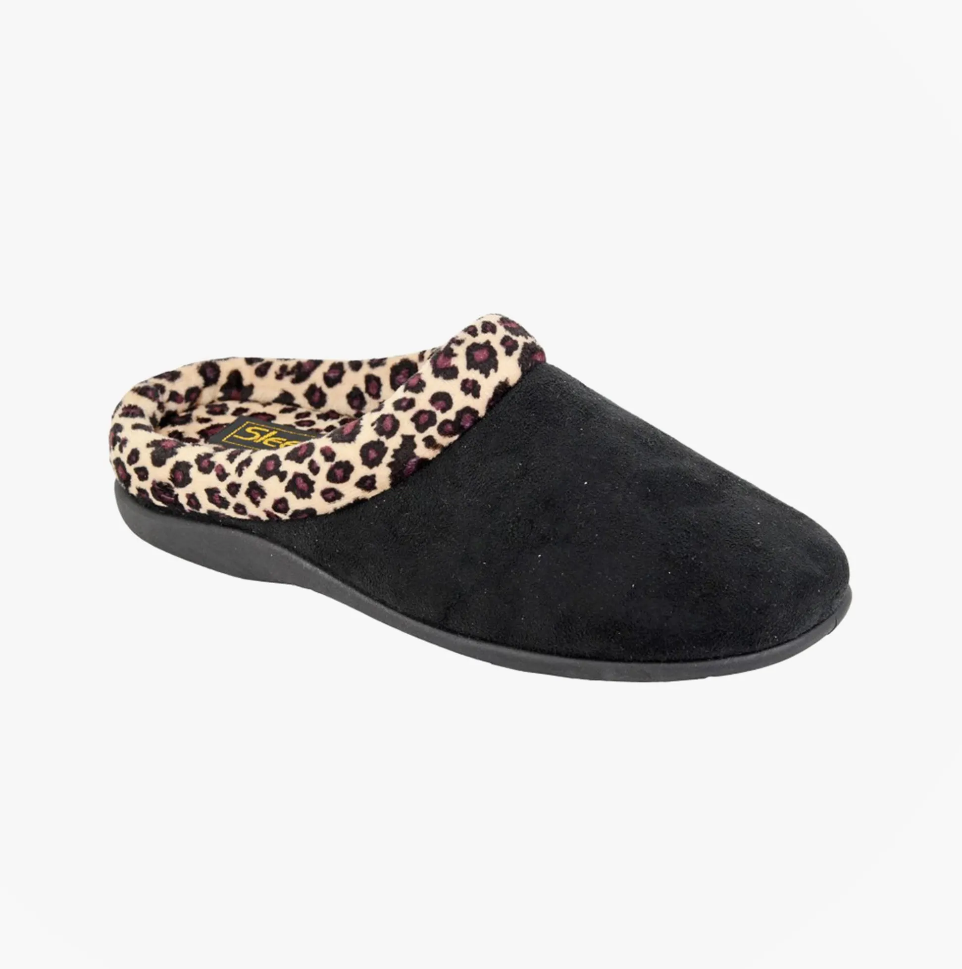 Sleepers CARMEN Womens Mules Slippers Black/Ocelot sold by House of Slippers