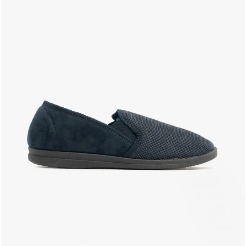 Sleepers HARRY Mens Wide Fit Slippers Navy sold by House of Slippers