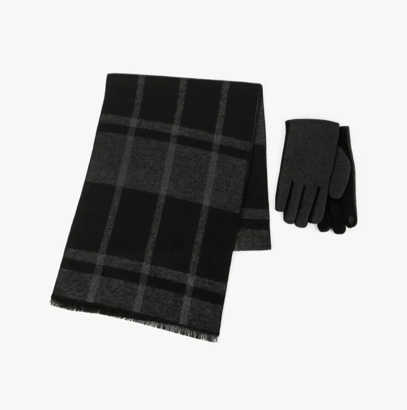 Totes Toasties Totes Toasties 3412 WOOL BLEND CHECK SCARF & THERMAL LINED GLOVES GIFT SET Mens Winter Black sold by House of Slippers