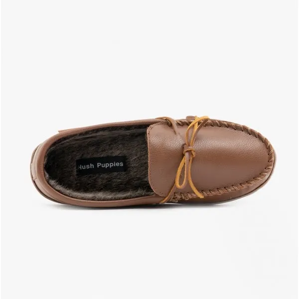 Hush Puppies ACE Mens Leather Moccasin Slippers Tan sold by House of Slippers product image thumbnail 4