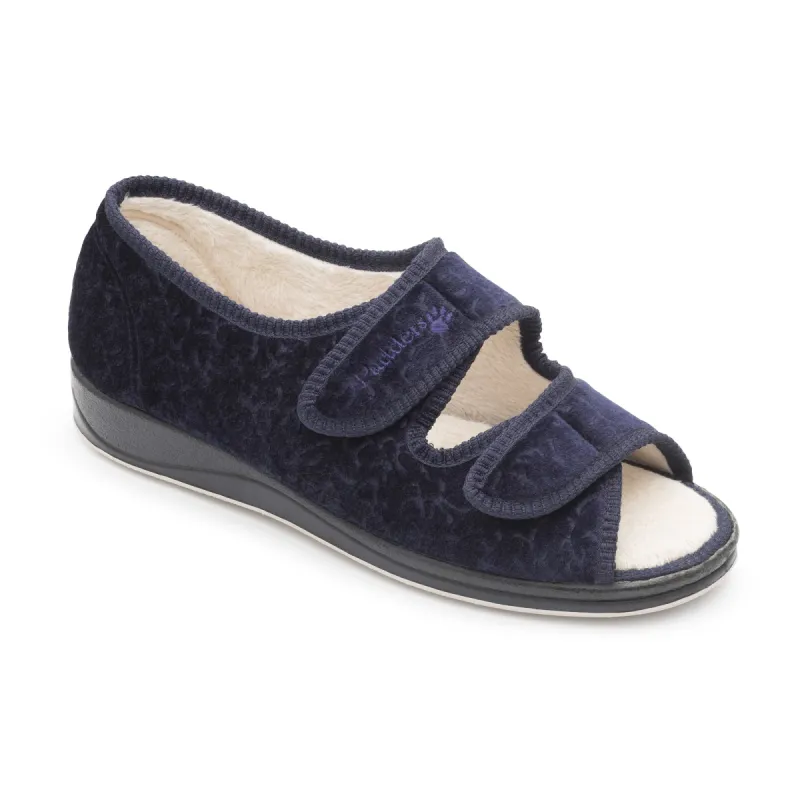 Padders LYDIA Womens (EE Fit) Touch Fasten Slippers Navy sold by House of Slippers