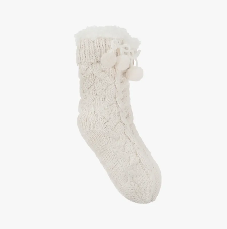 Totes Toasties LUXURY CHUNKY KNIT SLIPPER-SOX WITH TASSEL TRIM Womens Socks Cream made by House of Slippers