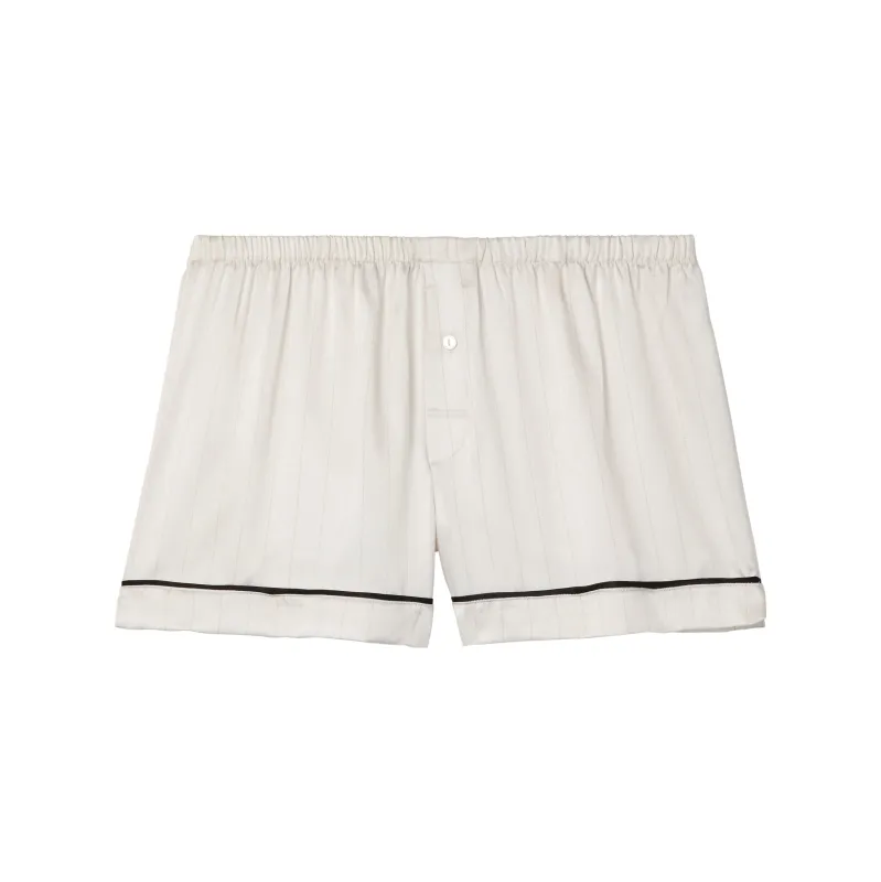 Calvin Klein SATIN SHORT Womens Shorts Dotted Logo Pinstripe Ivory made by Calvin Klein