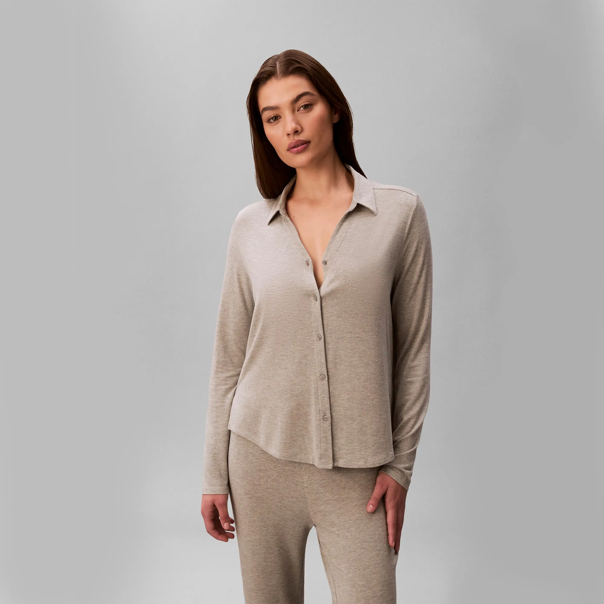 Calvin Klein LS SHIRT Set Womens Pyjama Set Grey Heather sold by House of Slippers product image thumbnail 5