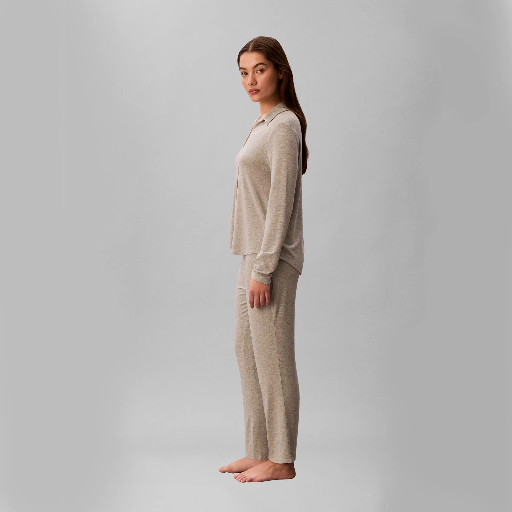 Calvin Klein LS SHIRT Set Womens Pyjama Set Grey Heather sold by House of Slippers product image thumbnail 3