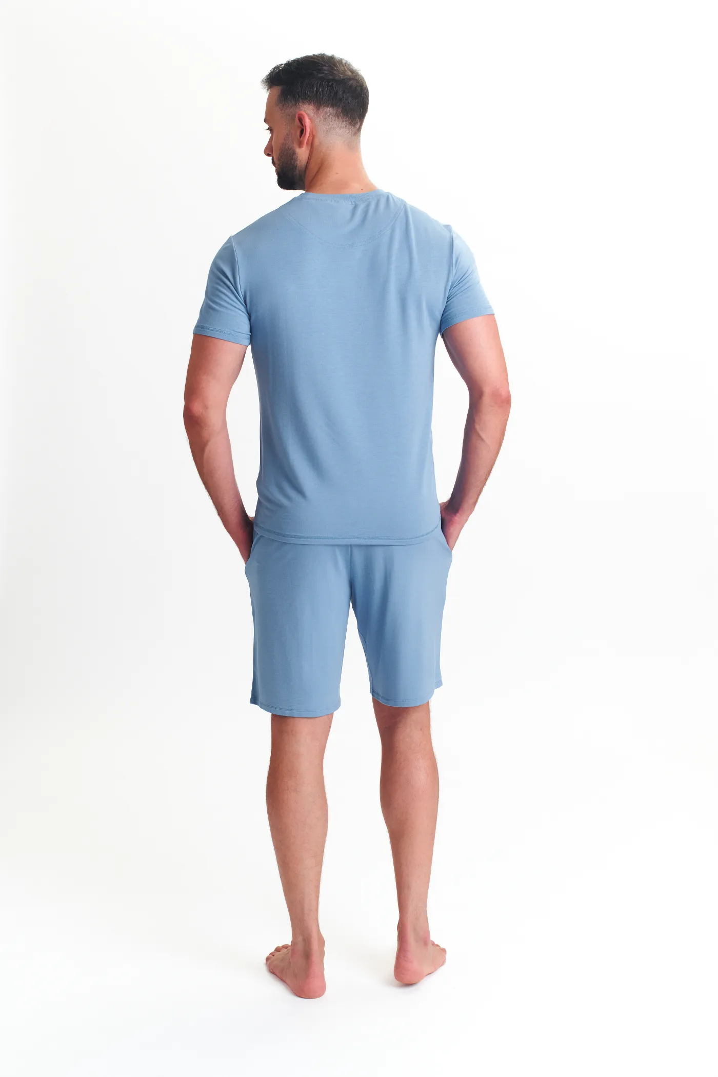 Modal T Shirt And Short Set Mens Loungewear Riviera Blue sold by House of Slippers product image thumbnail 4